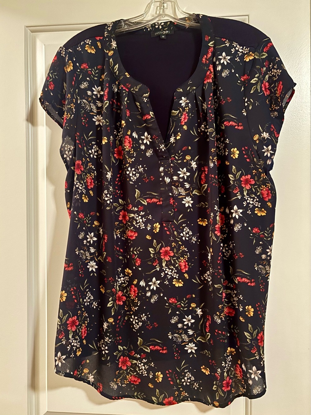 Papermoon Navy Floral Short-Sleeve Blouse with Red & White Flowers